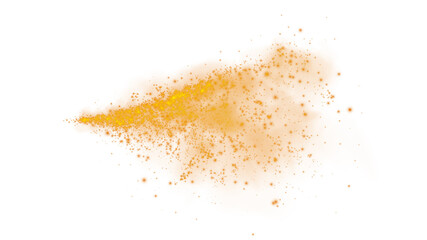 Fantastic orange smoke background. Orange spice powder explosion, spice splash, Magic smoke with glitter and small particles, fog with glowing particles, orange steam. PNG.