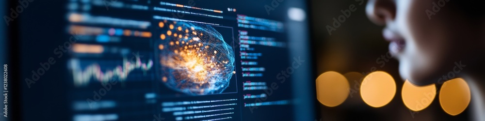 Aufkleber Cybersecurity Interface Aesthetic Dynamic Code Analysis and Threat Detection on Multi-Display Setup - Advanced Tech Content for Professional IT Security Enhancement