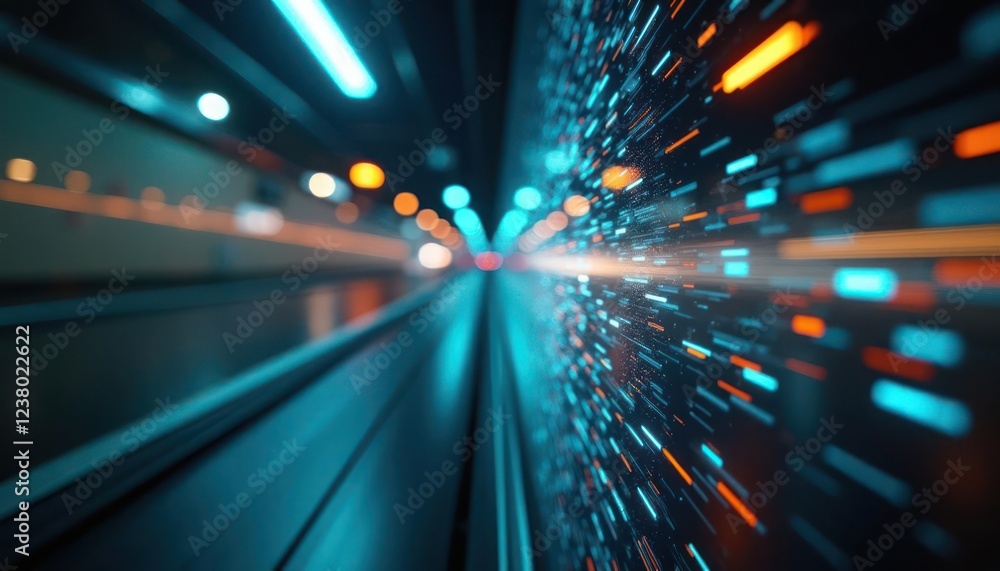 Poster futuristic speed: neon lights and data streams in motion