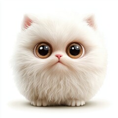 Fluffy Persian kitten with a tiny pink nose and large round eyes, centered on a clean white background