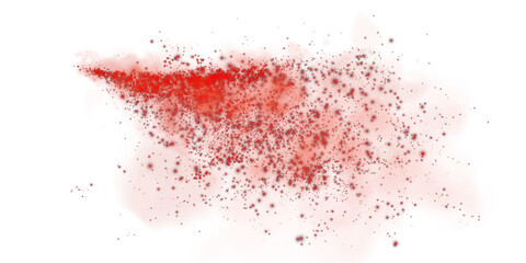Fantastic red smoke background. Red spice powder explosion, spice splash, Magic smoke with glitter and small particles, fog with glowing particles, red steam. PNG.