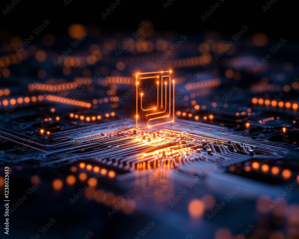 Poster Futuristic Cybersecurity Display Glowing Circuit Lock on High-Tech Board - Virtual Data Protection Visualization for Advanced Business Security Solutions