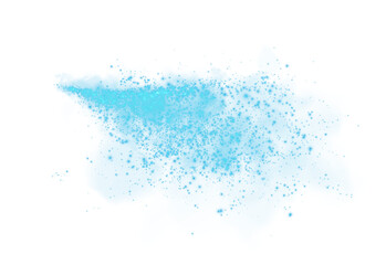 Fantastic blue smoke background. Blue spice powder explosion, spice splash, Magic smoke with glitter and small particles, fog with glowing particles, blue steam. PNG.