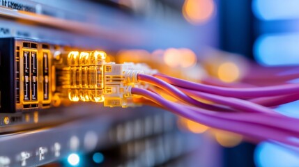 Neon Tech Aesthetic Vibrant Network Cables and Server Racks - Advanced Data Center Visuals for Cloud Computing and Digital Infrastructure Marketing