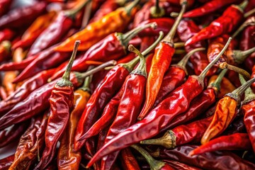 Isolated against white, vibrant dried Thai chilies pop in this nighttime food photography.