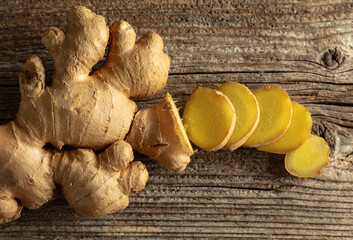 Ginger on a old wooden board.