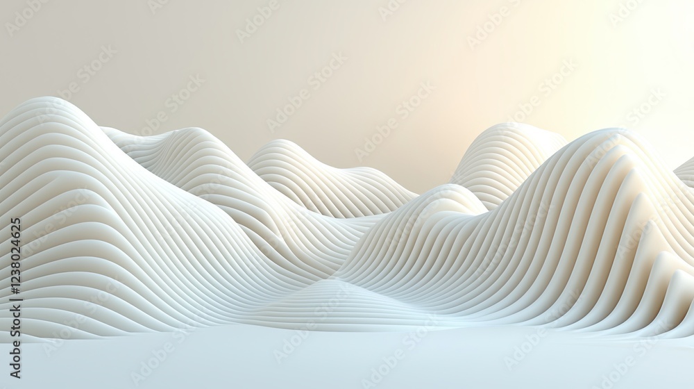 Aufkleber ai-generated art abstract 3d landscape with smooth waves and curved lines in soft white tones