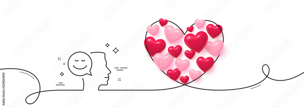 Poster positive thinking line icon. continuous line big heart. human communication symbol. smile chat sign.