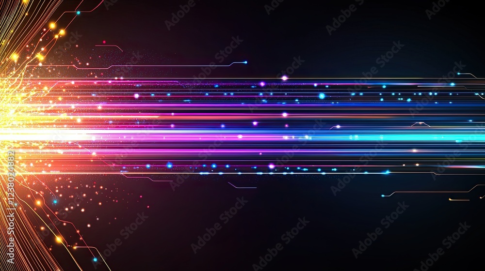 Poster ai-generated art vibrant abstract background with colorful light trails and sparkles on dark canvas
