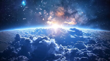 Fototapeta premium Cinematic high-definition planet earth globe with swirling clouds and a vast, star-filled cosmic space background