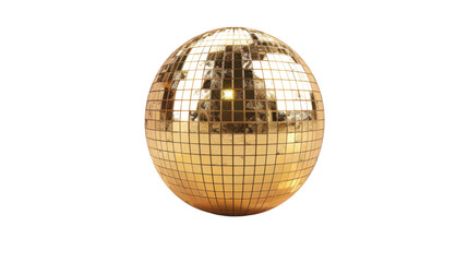Fototapeta premium Golden disco ball rotating and reflecting light on transparent background