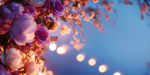 Floral Aesthetic Romantic Wedding Arch with Evening Lights - Elegant Event Styling and Commercial Venue Decor for Matrimonial and Celebration Industries