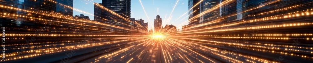 Leinwandbilder contemporary urban digital pulse dynamic cityscape with led streaks - data infrastructure and smart 