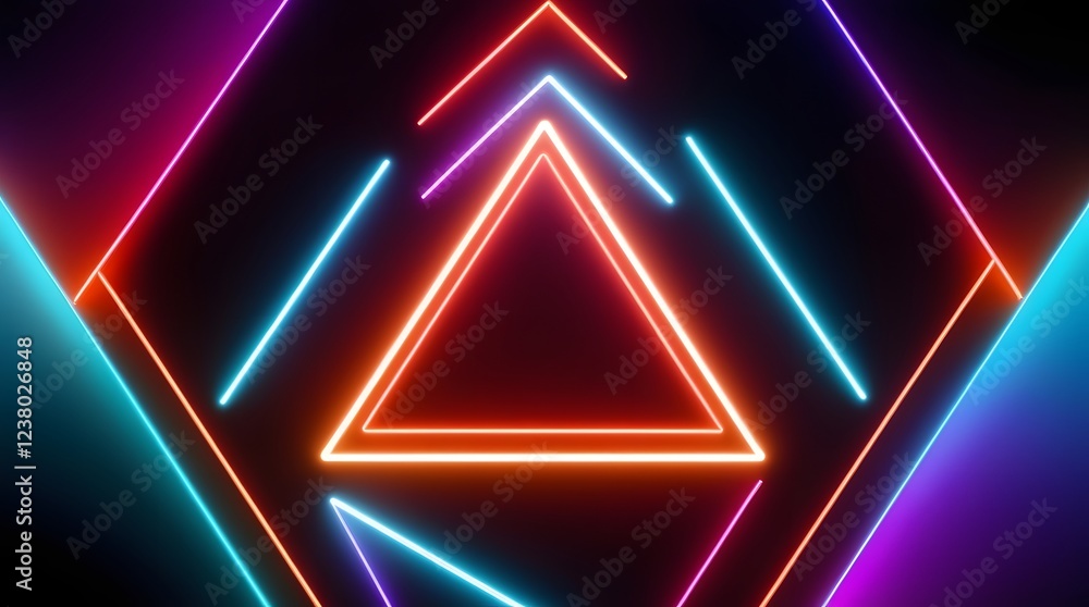 Poster a vibrant neon abstract background with sharp geometric shapes, including triangles and hexagons, il