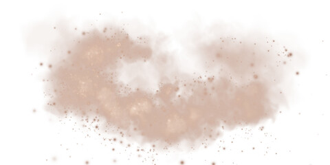 Fantastic chocolate brown smoke background. Chocolate brown spice powder explosion, spice splash, Magic smoke with glitter and small particles, fog with glowing particles, chocolate brown steam. Choco