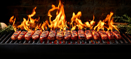 Barbecue grill with flames. On black background. high resolution image