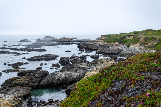 Beautiful rugged rock formations at the Pacific Ocean in California - Powered by Adobe