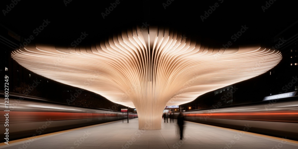 Poster Modern Minimalist Subway Design Fluid Architectural Elements and Dynamic Commuters in Motion - Urban Transit Innovation and Smart City Lifestyle Visualization