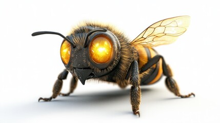 Fototapeta premium 3D-rendered adorable bee character with glowing golden eyes, isolated on white