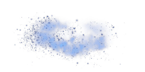 Fantastic blue smoke background. Blue spice powder explosion, spice splash, Magic smoke with glitter and small particles, fog with glowing particles, blue steam. PNG.
