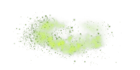 Obraz premium Fantastic green smoke background. Green spice powder explosion, spice splash, Magic smoke with glitter and small particles, fog with glowing particles, green steam. PNG.