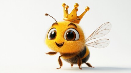 Obraz premium A cute honeybee with a tiny crown, looking like the queen of the hive, isolated on white