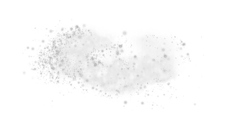 Fantastic grey smoke background. Grey spice powder explosion, spice splash, Magic smoke with glitter and small particles, fog with glowing particles, black steam. PNG.