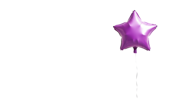 Purple star-shaped balloon floating on transparent background