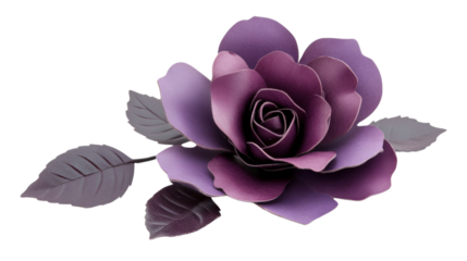 Purple paper rose blooming with transparent background