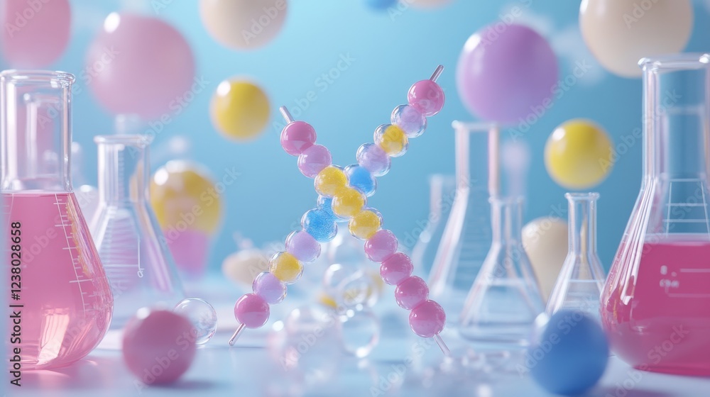 Aufkleber scientists conducting experiments with molecular models and dna structures in a high-tech laboratory