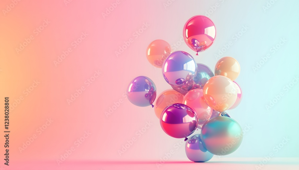 Poster pastel balloons floating in a soft light background