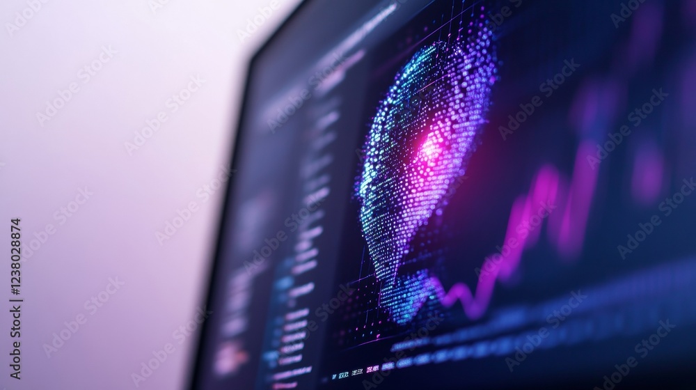 Aufkleber Futuristic AI Interface Digital Data Visualization with Charts and Graphs for Market Insights - Tech Innovation and Financial Analysis Tools