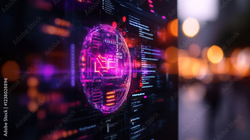 Aufkleber Futuristic Digital Dashboard Interactive Reward Points Analytics with Neon Holographic Visuals - Enhancing FinTech UX and Secure Data Application for Modern Business Insights
