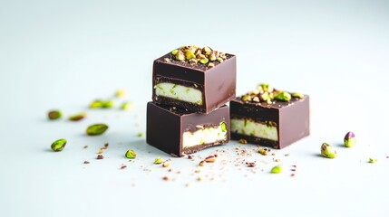 Obraz premium Dubai chocolate with pistachio paste and pistachios on white background