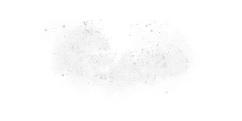 Fantastic grey smoke background. Grey spice powder explosion, spice splash, Magic smoke with glitter and small particles, fog with glowing particles, black steam. PNG.
