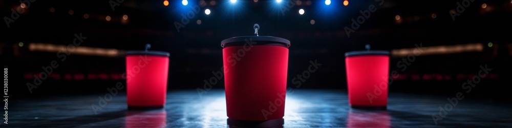 Aufkleber immersive debate stage design modern podium arrangement with ambient lighting in studio - engaging m