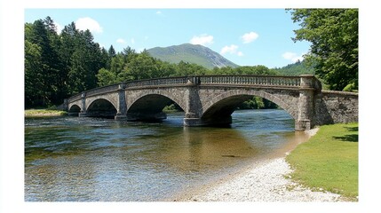 Fototapeta premium Serene Stone Arch Bridge over a River in Scotland: Picturesque Landscape Photography