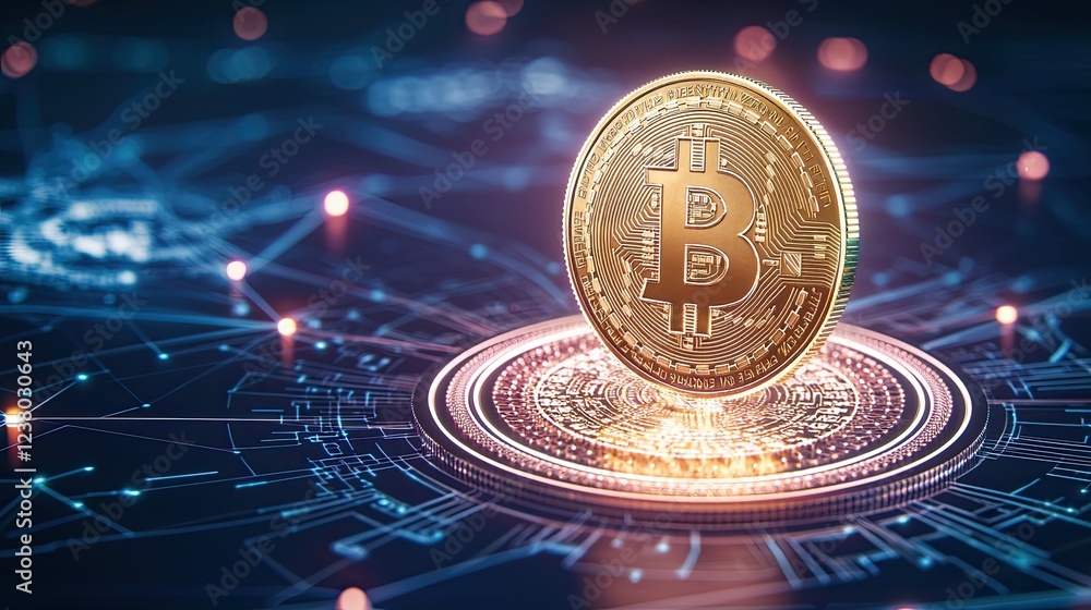 Poster cryptocurrency trends, digital bitcoin cryptocurrency coin on data network background for financial 