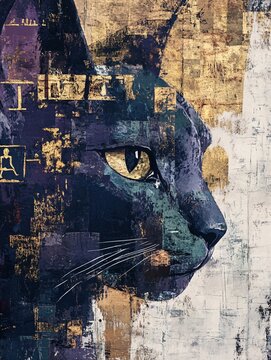 Mystical Bastet Portrait with Golden Aura, Egyptian Cat Goddess Digital Art Wallpaper

