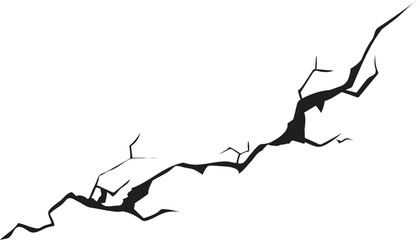 Damage surface crack and fissure in ground, concrete, crevices from disaster silhouette breaks on land surface from earthquake isolated on white background. Broken ground, wall, glass pattern effect. 