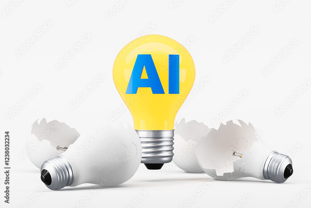 Poster bright yellow lightbulb with 