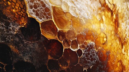 Close-up view of honeycomb structure showcasing rich textures and warm colors.