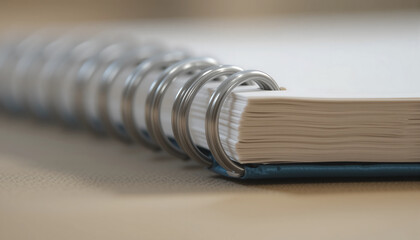 Spiral notebook with clean pages positioned on a wooden surface