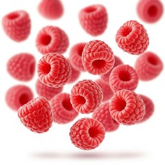 falling raspberry isolated on white