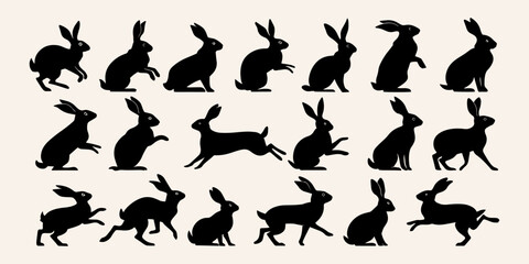 Unique Rabbit Silhouettes with Colorful Eggs – Versatile Vector Set for Seasonal Graphics