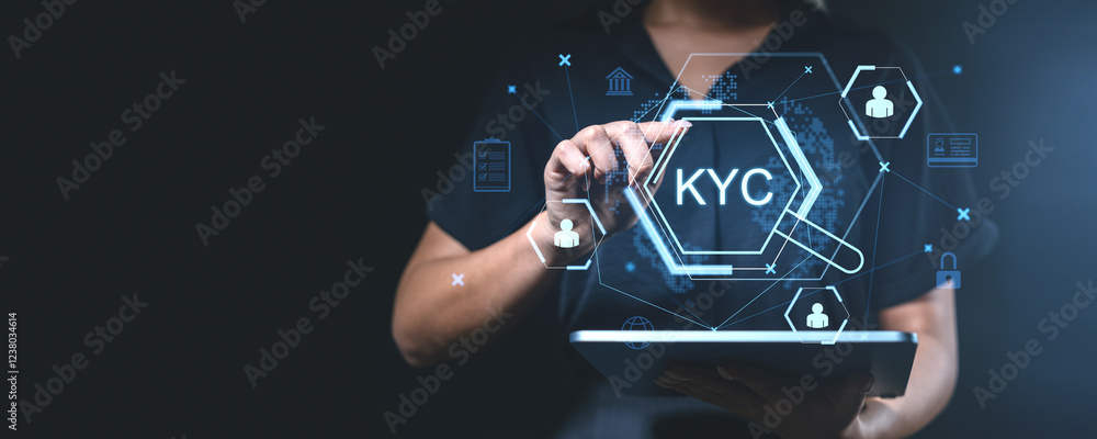 Poster kyc verification concept with digital interface and user interac