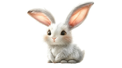 Fototapeta premium Adorable fluffy white easter bunny sitting on transparent background