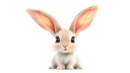 Fototapeta premium Adorable fluffy bunny sitting with ears raised on transparent background