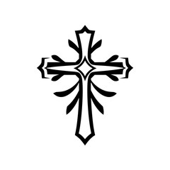 Ornate Black Cross: Elegant Religious Symbol, Christian Faith, Hope, and Spirituality.  A simple yet sacred graphic design, perfect for religious art, icons, and church decor.