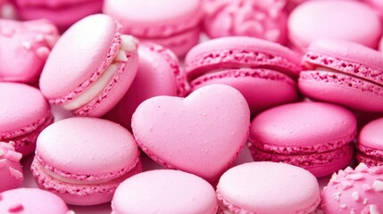 Obraz premium Delicious pink macarons showcase bakery food photography sweet treats close-up dessert concept